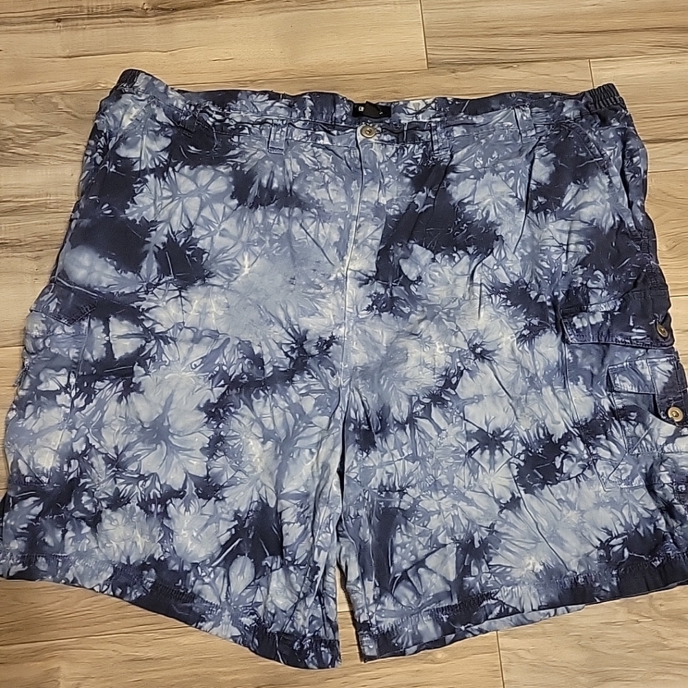 KING‎ SIZE Cargo  Shorts Mens 52 Big Blue Tie Dye Flat Front Casual Pockets